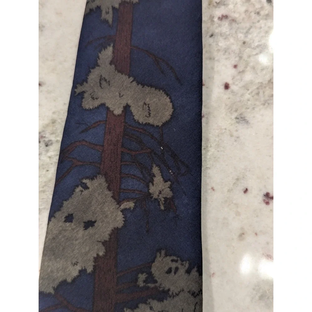 VTG World Wildlife Fund WWF Mens Wolf Tie 90s Nature Animals Winter Conservation
